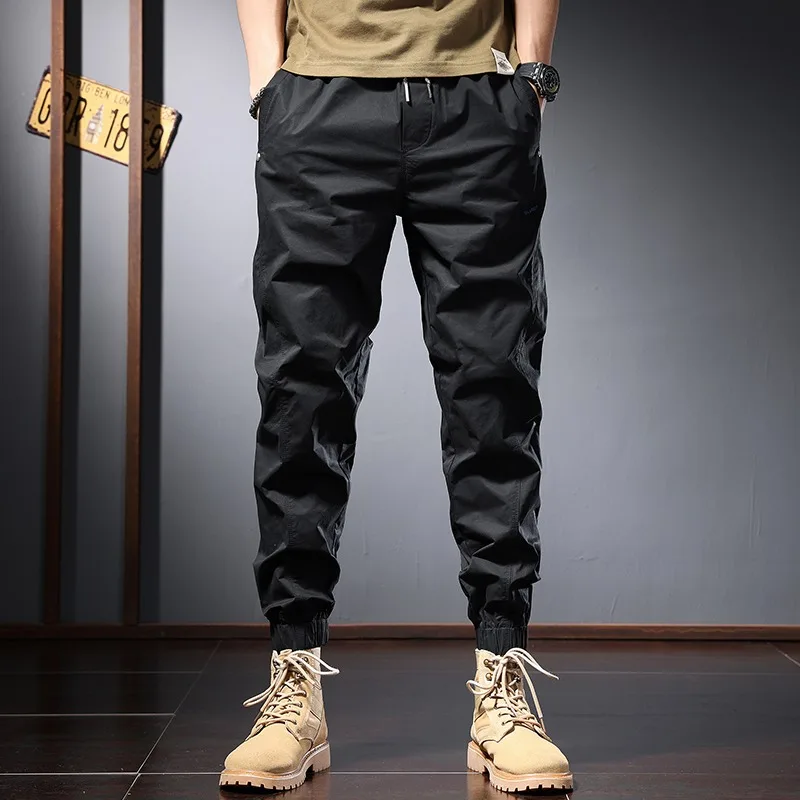 

Брюки-Карандаш мужские с эластичным поясом, повседневные мешковатые штаны, модные хлопковые черные джоггеры на завязках, уличная одежда, лето
