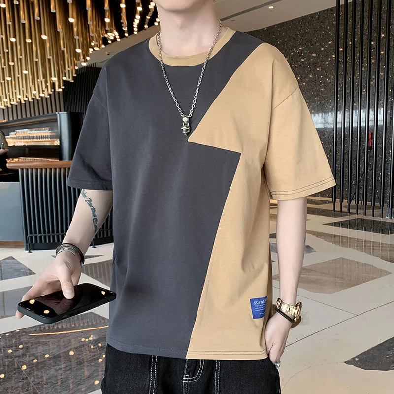 

Real shot cotton short-sleeved men's T-shirt 2021 clothes jacket summer loose stitching half sleeve men's wear bottoming shirt.