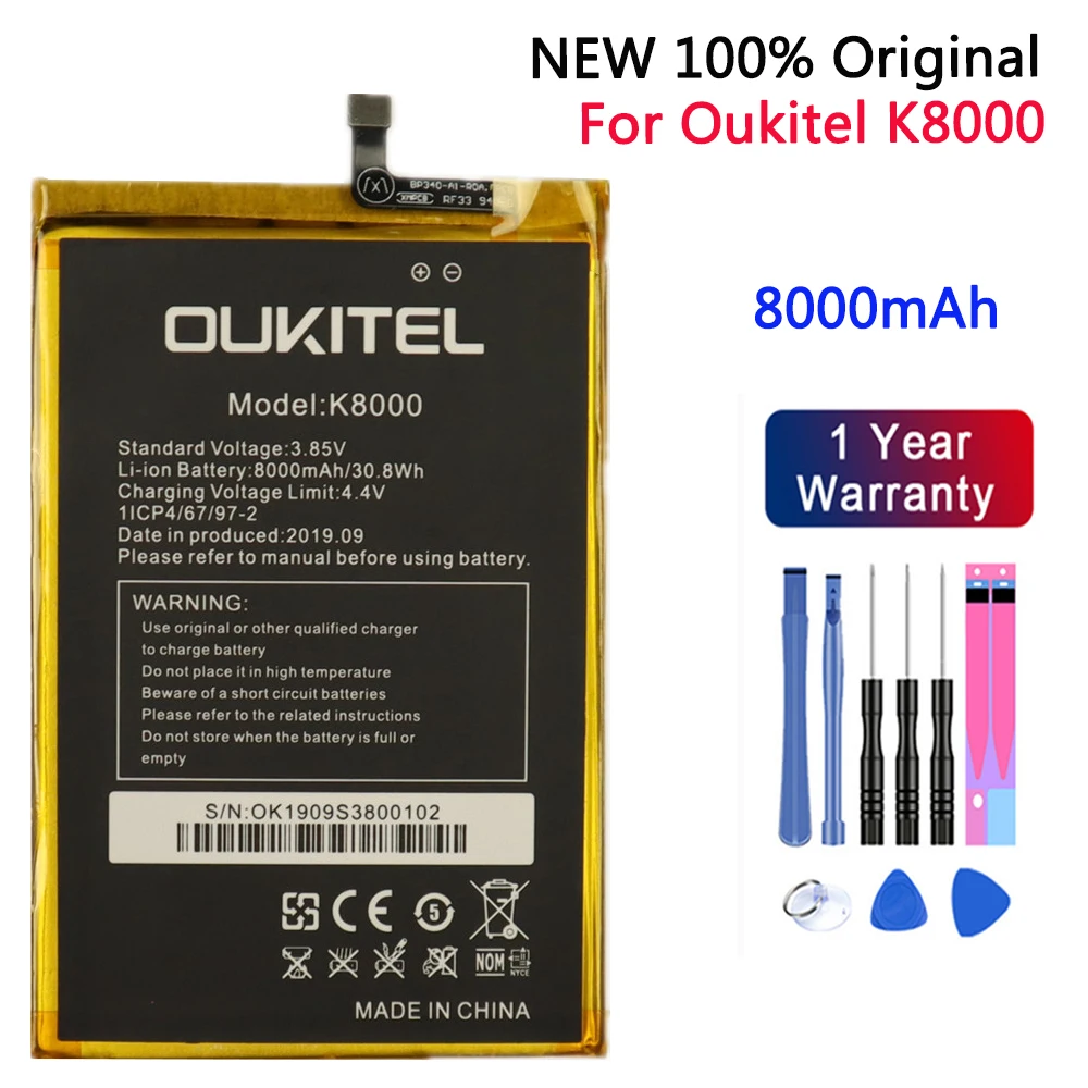 

100% Original 8000mAh Mobile Phone Battery For Oukitel K8000 Batterie Real Capacity Replacement Batteries With Tools