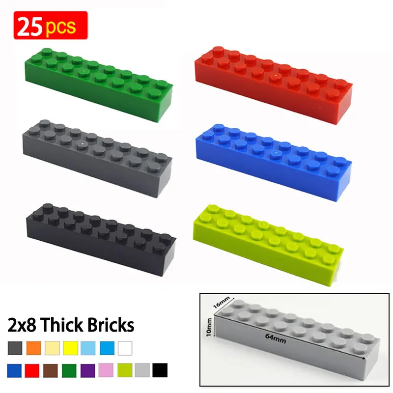 

25pcs DIY Building Blocks Thick 2x8 Dots Educational Creative Toys For Children Figures Plastic Bricks Size Compatible With 3007