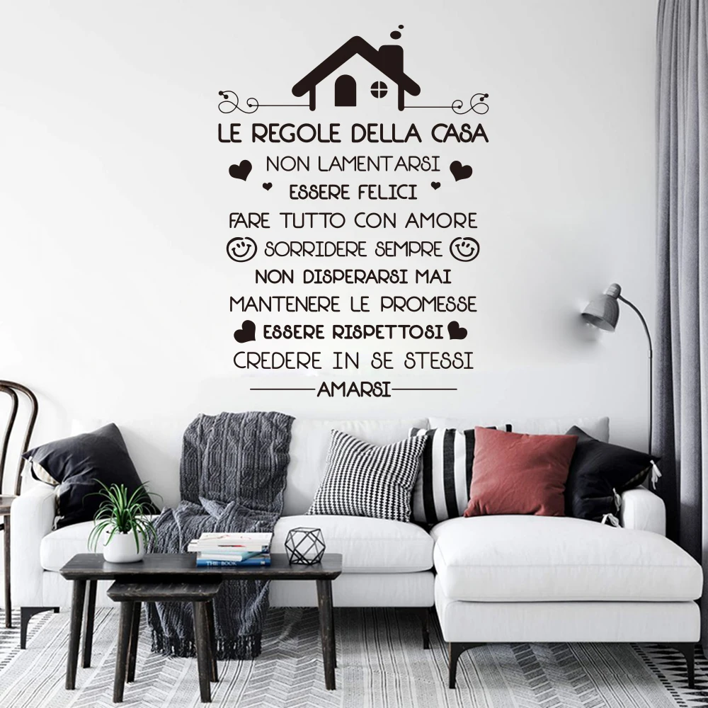 

Italian House Rules Wall Decal Living Room Bedroom Love Believe Laugh Inspirational Quote Wall Sticker Kitchen Vinyl Decor