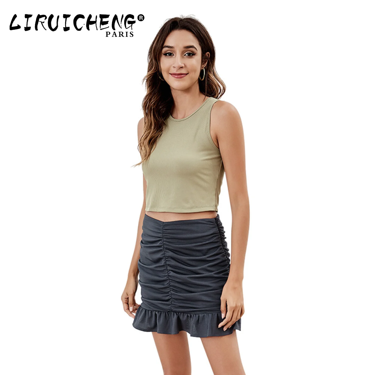 

2023 Women's Summer Thin Fresh Sweet A-line Short Skirt High Waist Solid Color Ruched Short Skirt Temperament Skirt Dres