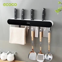 ecoco multifunctional wall mounted kitchen knife storage container pantry tool holder storage knife rack with utensil hooks