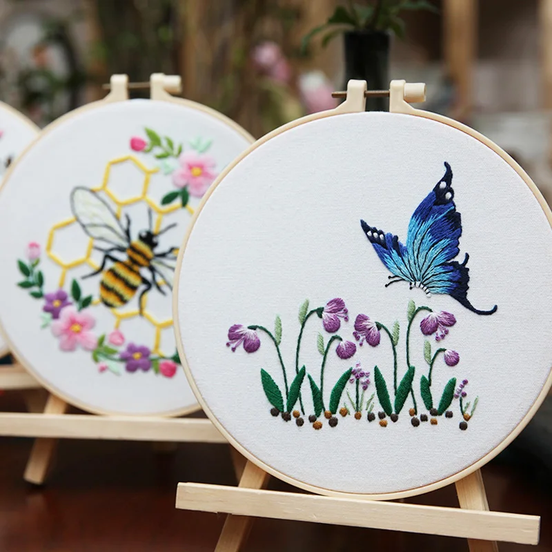 Kit For Beginner Pattern Printed Cross Stitch Hoop Needlework Sewing Art Handmade Craft Home Decor