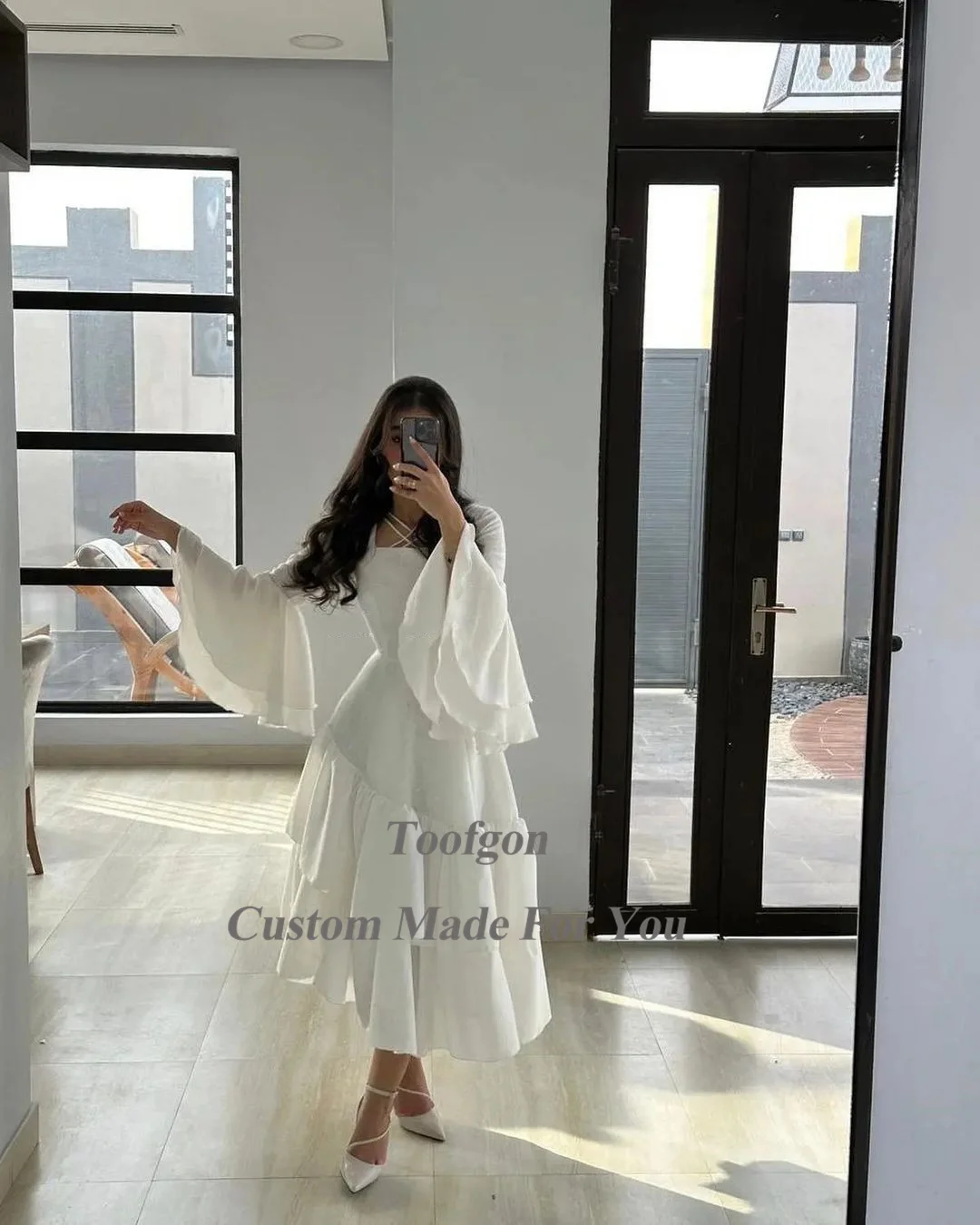 Пляжные шифоновые свадебные платья с длинными рукавами Свадебные по