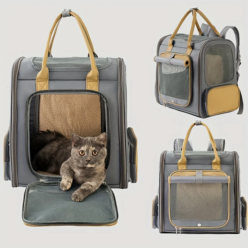 

Рюкзак-переноска для кошек, вместительный рюкзак-переноска для домашних животных, Расширяемый Рюкзак из ткани Оксфорд с ремешком безопасности для домашних животных, для кошек и собак Tra