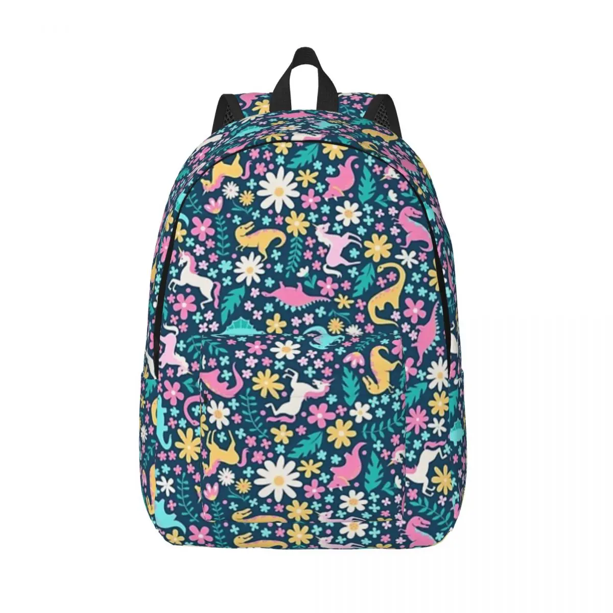 

Floral Burst Of Dinosaurs And Unicorns In Neon Woman Backpack Bookbag Casual Shoulder Bag Portability Laptop Rucksack School Bag