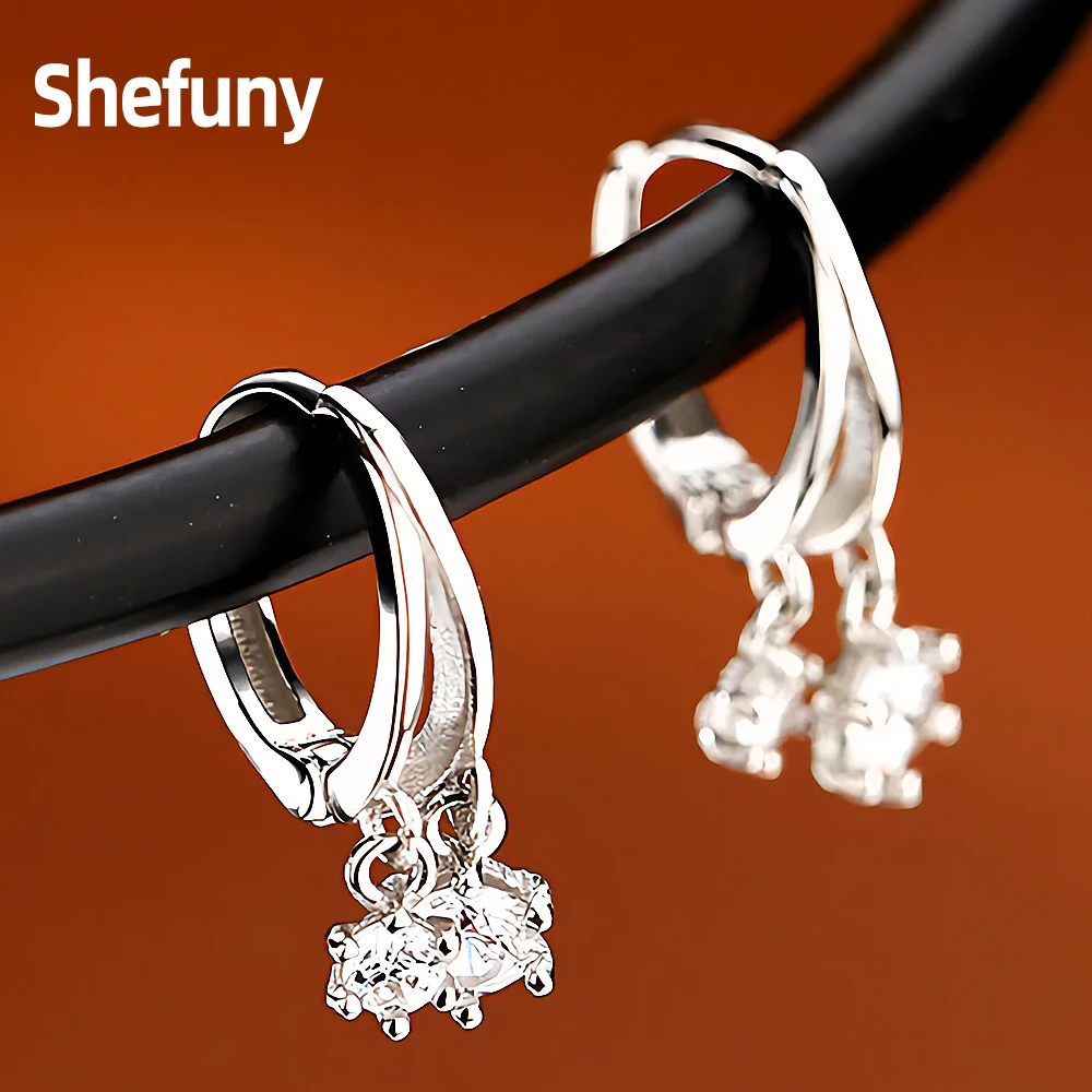 

925 Sterling Silver Irregular Hoop Earrings White Cubic Zirconia Geometric Round Earrings For Women Fine Jewelry Birthday Gift