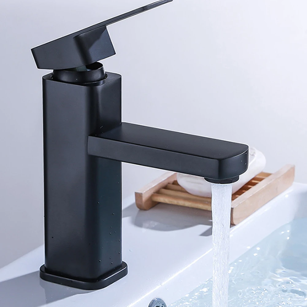 

Black Bathroom Faucet Hot Cold Water Sink Mixer Tap Deck Mounted Stainless Steel Paint Basin Faucets Kitchen Accessories