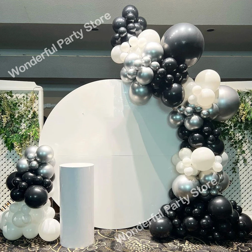 

150Pcs Black Balloon Garland Kit Arch White Metal Silver Latex Balloons Birthday Party Bridal Baby Shower Graduation Wedding Dec