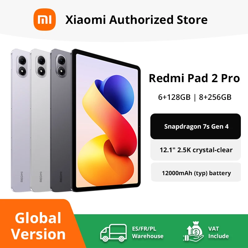 Xiaomi Redmi Pad 2 Pro Global Version 12.1" 2.5K crystal-clear display 12000mAh 33W fast charging Snapdragon 7s Gen 4