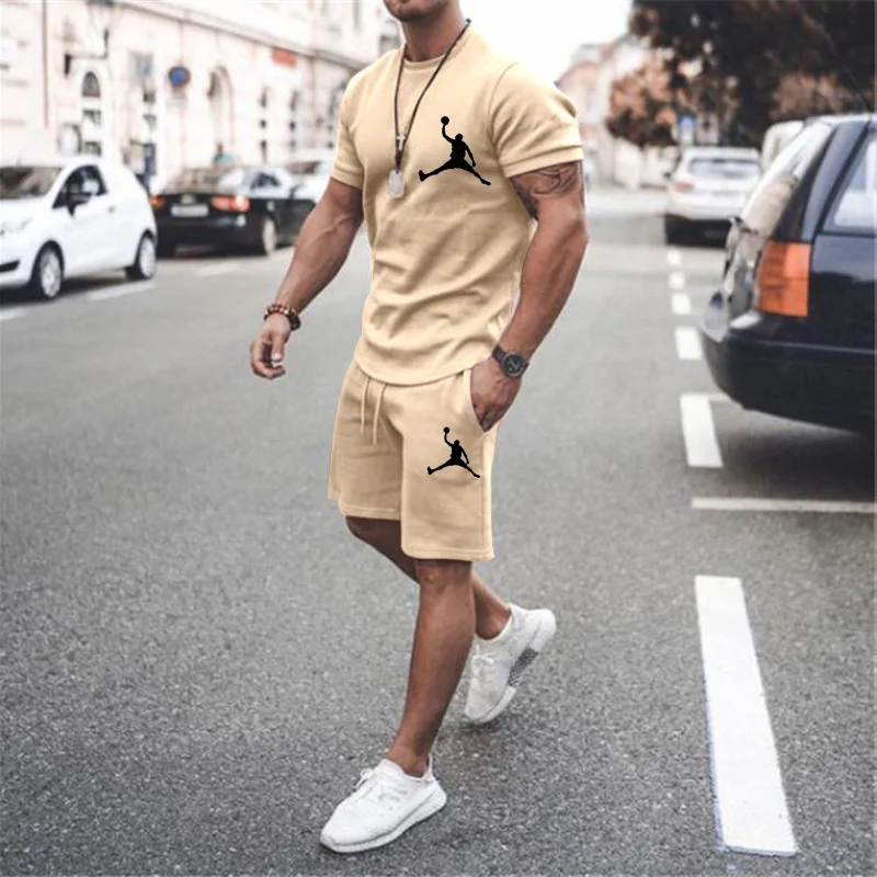 High Quality Sports Brand TShirts Shorts Sets 2 Piece Outfits Sets for Men 2023 New Summer Sportswear Cotton Set Men Oversized