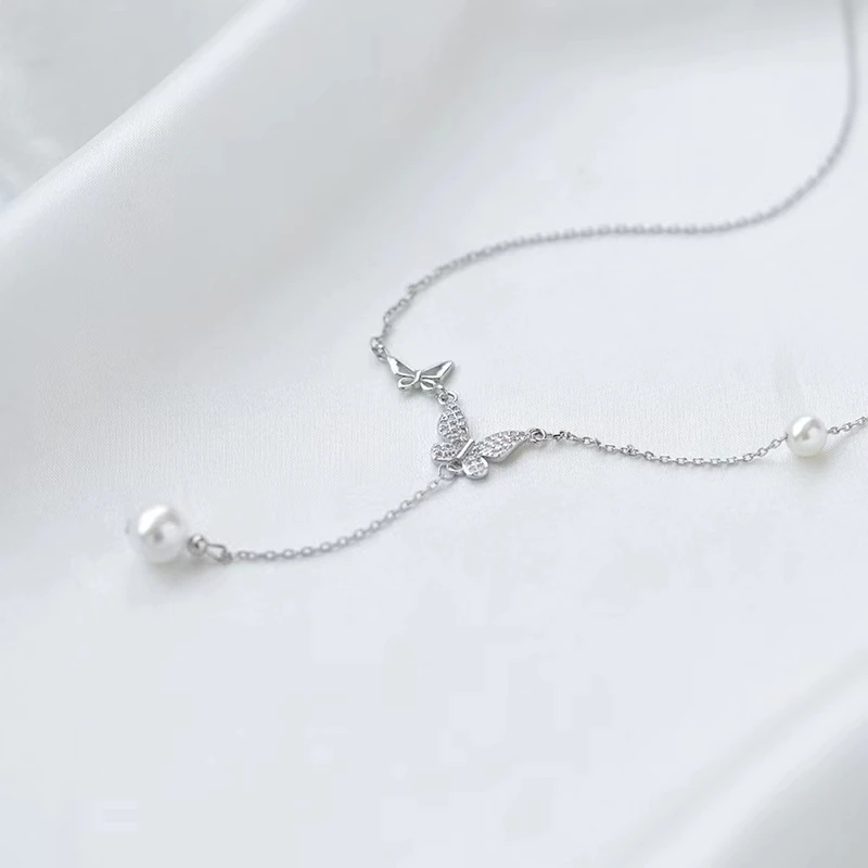 

2022 new trend butterfly tassel pearl necklace women light luxury design niche feeling ins ladies collarbone chain jewelry