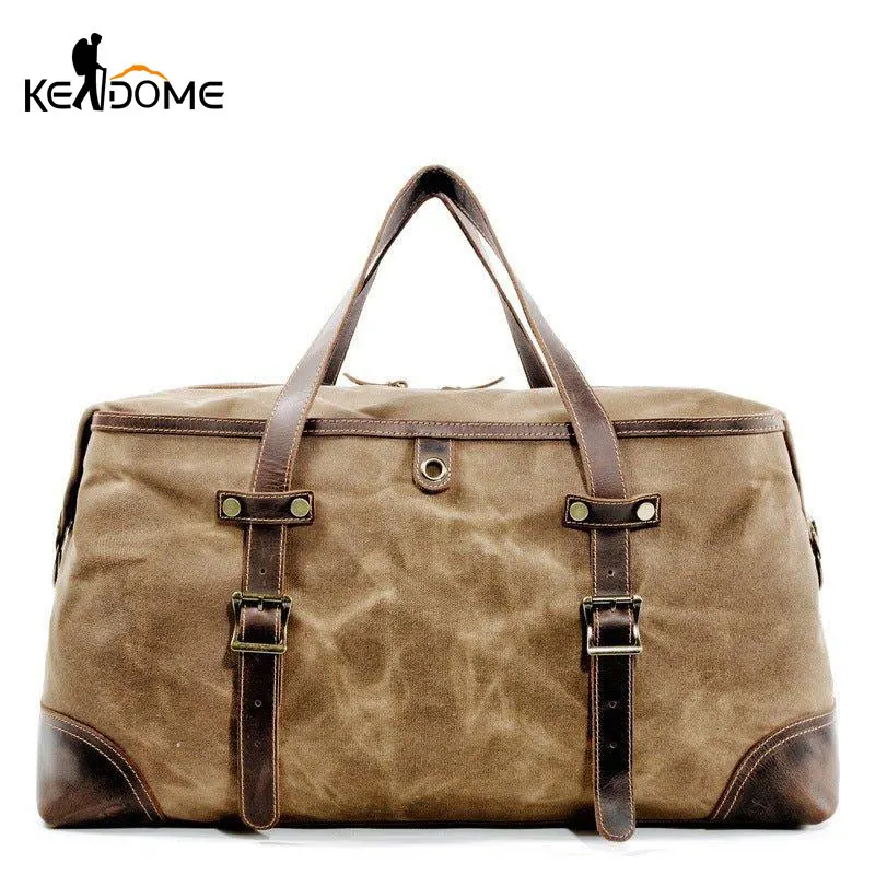 Men's Canvas Gym Bag Waterproof Leather Travel Shoulder Duffle Bags Multiple Pockets Outdoor Fitness Sports Casual Bag XA233D