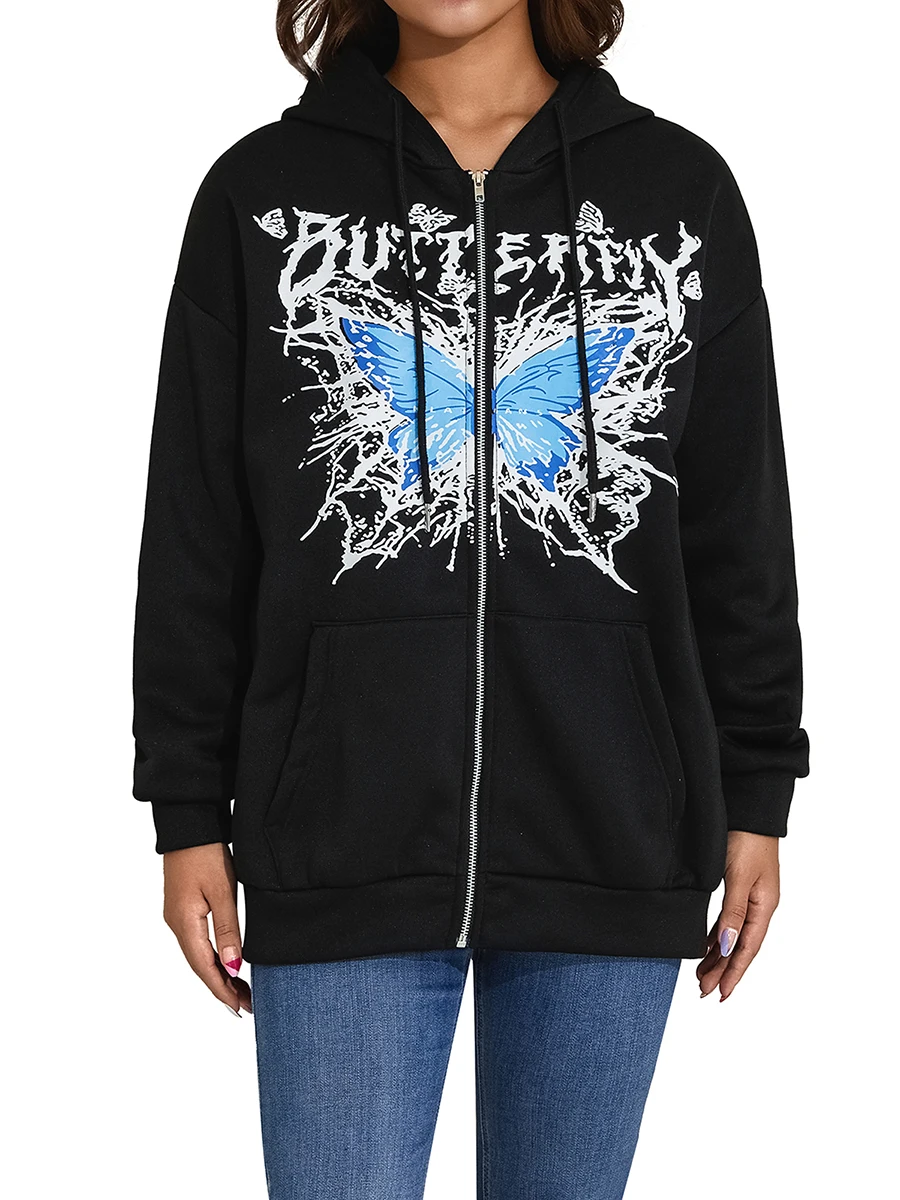 

Женская толстовка с капюшоном и принтом бабочки, с длинным рукавом