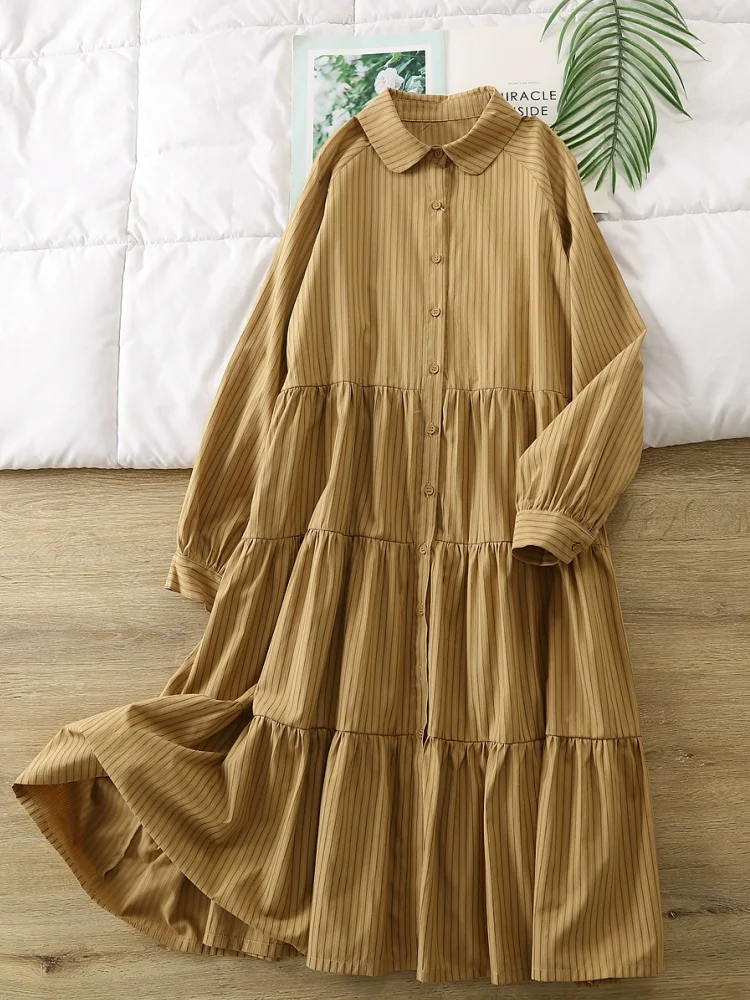 Lamtrip полосатое однобортное платье с воротником Питера Пэна и длинными рукавами