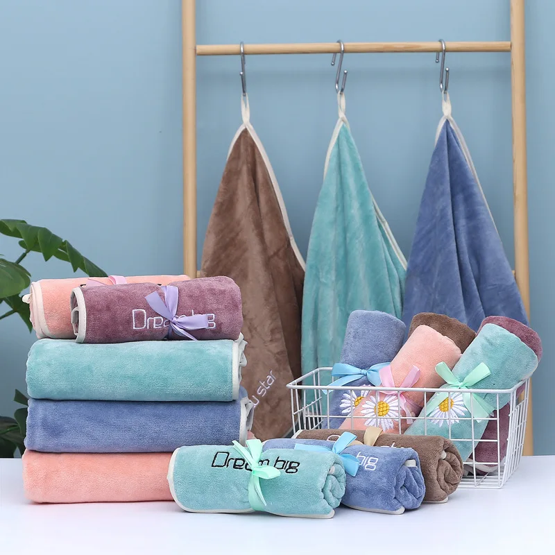 

Home Thick Absorbent Face Towel Embroidery daisy Washcloth Shower Head Towel Hand Towels Coral Fleece Soft High Quality Towel
