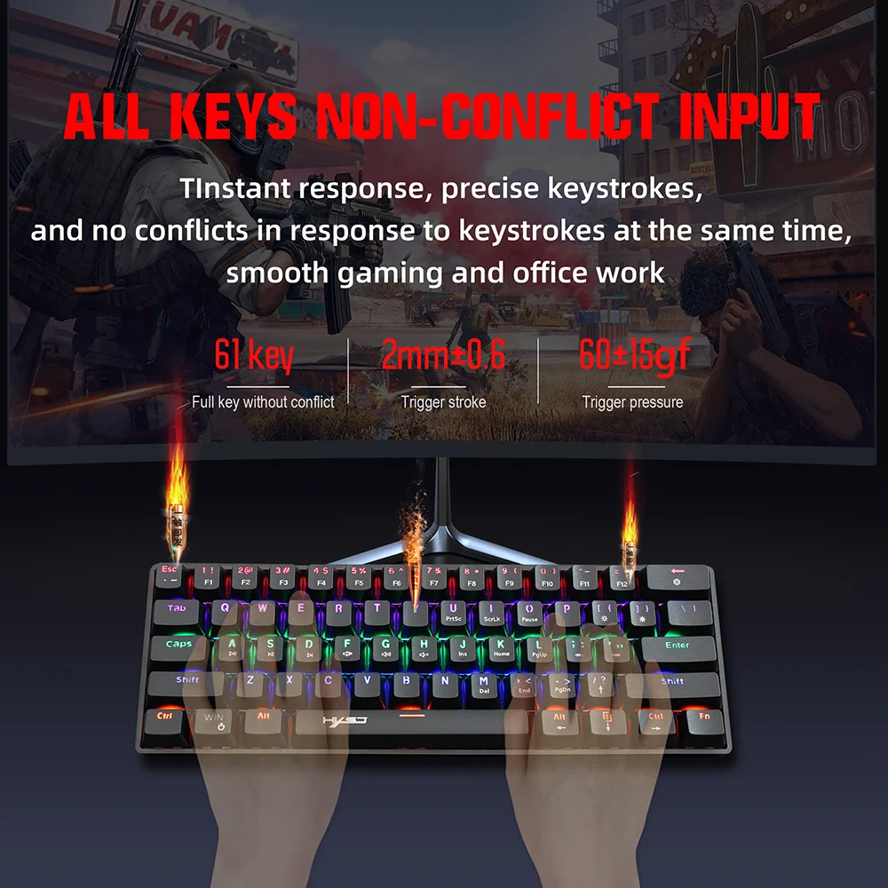mini keyboard 61 keys gaming mechanical keyboard usb wired rgb backlit gamer mechanical keyboard for desktop laptop sk61 gk61 free global shipping