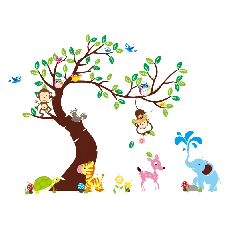 

forest jugle tree giraffe elephant wall stickers for kids rooms mural home decor pvc wall decals diy mural art
