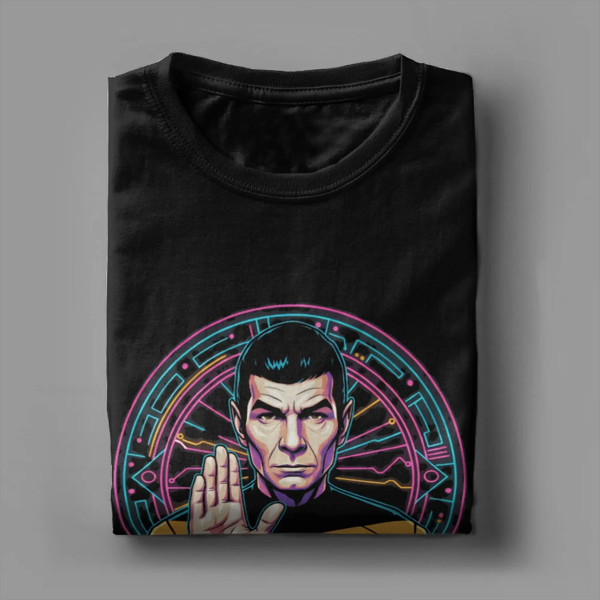 Фото Забавные неоновые футболки Spock Prosperity Stars Treks для мужчин, хлопковая футболка с круглым вырезом, футболки с короткими рукавами, одежда с принтом №4