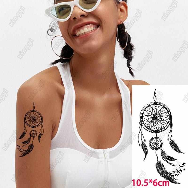 Waterproof Temporary Tattoo Sticker Dream Catcher Network Sexy Girl Feather Fly Bird Flash Tatoo Fake Tatto Body Art for Woman