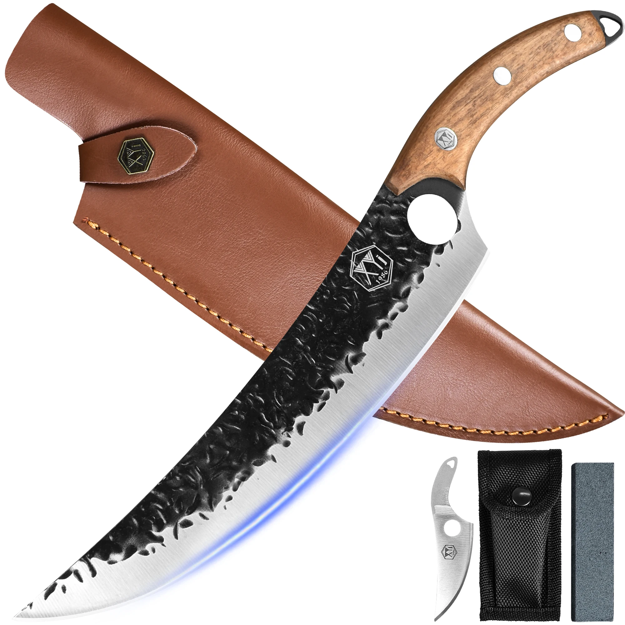 

Полный кухонный нож Tang с футляром, кованое длинное лезвие, нож из нержавеющей стали с сербскими косточками, ножи для кемпинга и походов