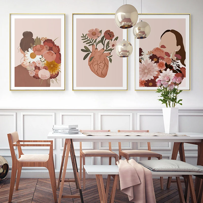 

Girl with Flower Illustration Poster and Print Vintage Canvas Painting Floral Wall Art Picture for Living Room Apartment Decor