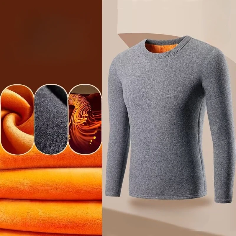 Мужское термобелье утепленная однотонная футболка с круглым вырезом флисовые