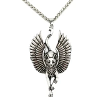 egypt cat angel wings bastet ethnic cat jewelry male necklace wicca pagan talisman egyptian sphinx jwelry for women men amulet