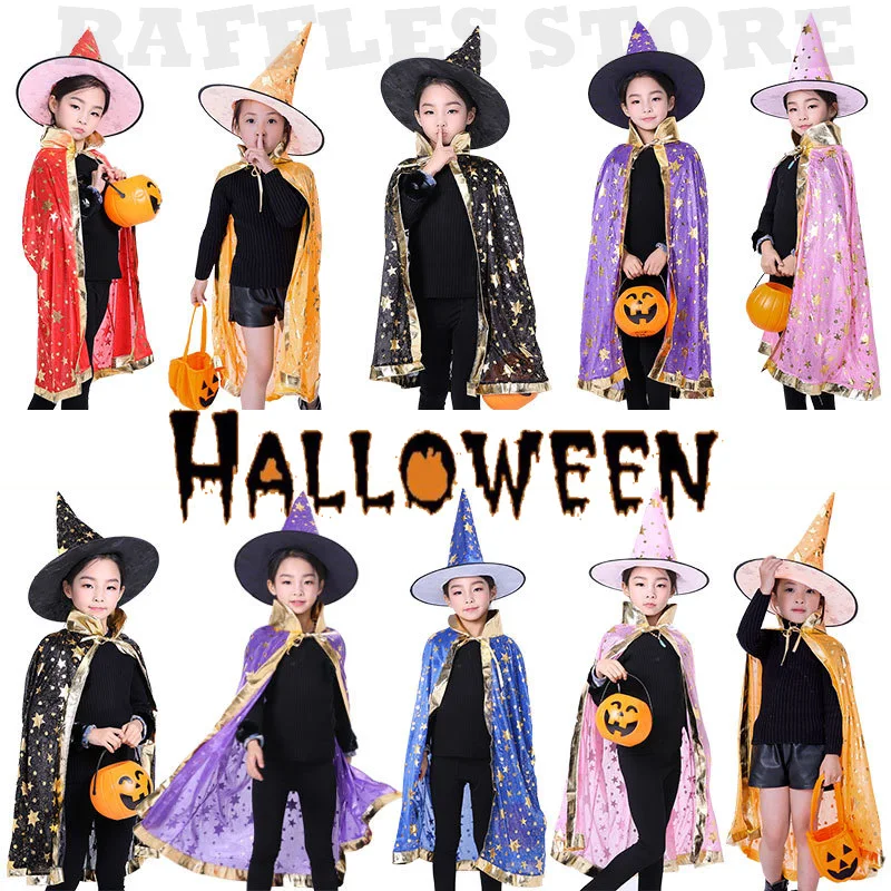 

Kids Cute Pumpkin Cloak Cpe Hat Halloween Girls Boys Dress up Magic Wizard Fun Holiday Set Carnival Party For Children 80cm