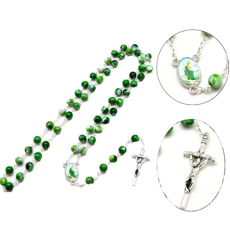 Акриловое волокно с украшением в форме Креста религиозный Розарий Ожерелье