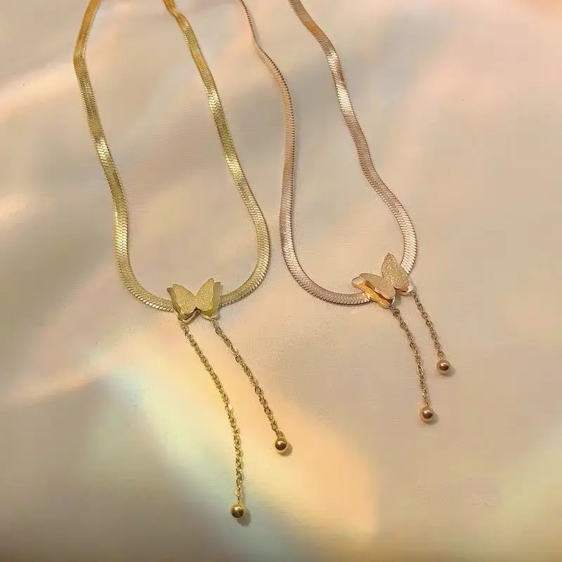 Stainless Steel Snake Chain Butterfly Pendant Short Necklace for Woman Korean Fashion Jewelry Gothic Girl's Choker |