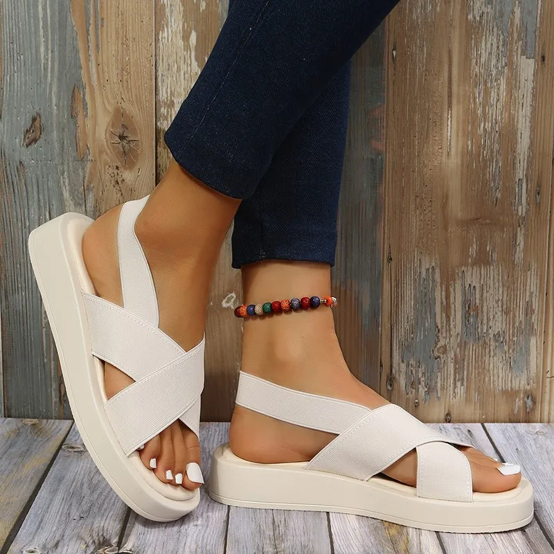 

Сандалии женские кожаные на платформе, босоножки на толстой подошве, круглый носок, Повседневная модная пляжная обувь, большие размеры 42, ле...