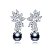 new cute romantic cubic zirconia imitation pearls dangle drop earrings for women fashion leaf wedding jewelry