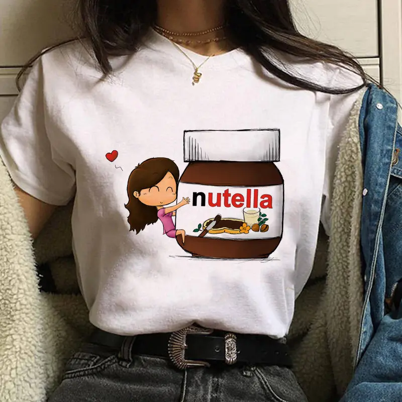 

Women T-shirt Lovely Nutella Printed T-shirts Harajuku Cartoon Shirts Female Short Sleeve O-neck Top Tees Funny Lady Tshirt Girl