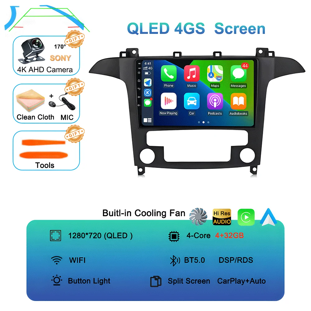 

Android15 Видеоплеер Carplay Auto для Ford S Max S-MAX 2007 2008 2009 2010 2011-2015 Мультимедийное автомобильное радио WIFI + 4G DSP Стерео