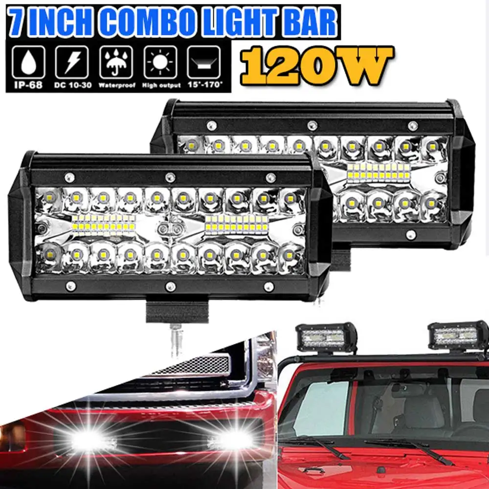 

Barra de luz de led combo com 7 lampadas de 120w, farol para automoveis, barcos, suv e atv, ponto de 4x4, 12v e 24v