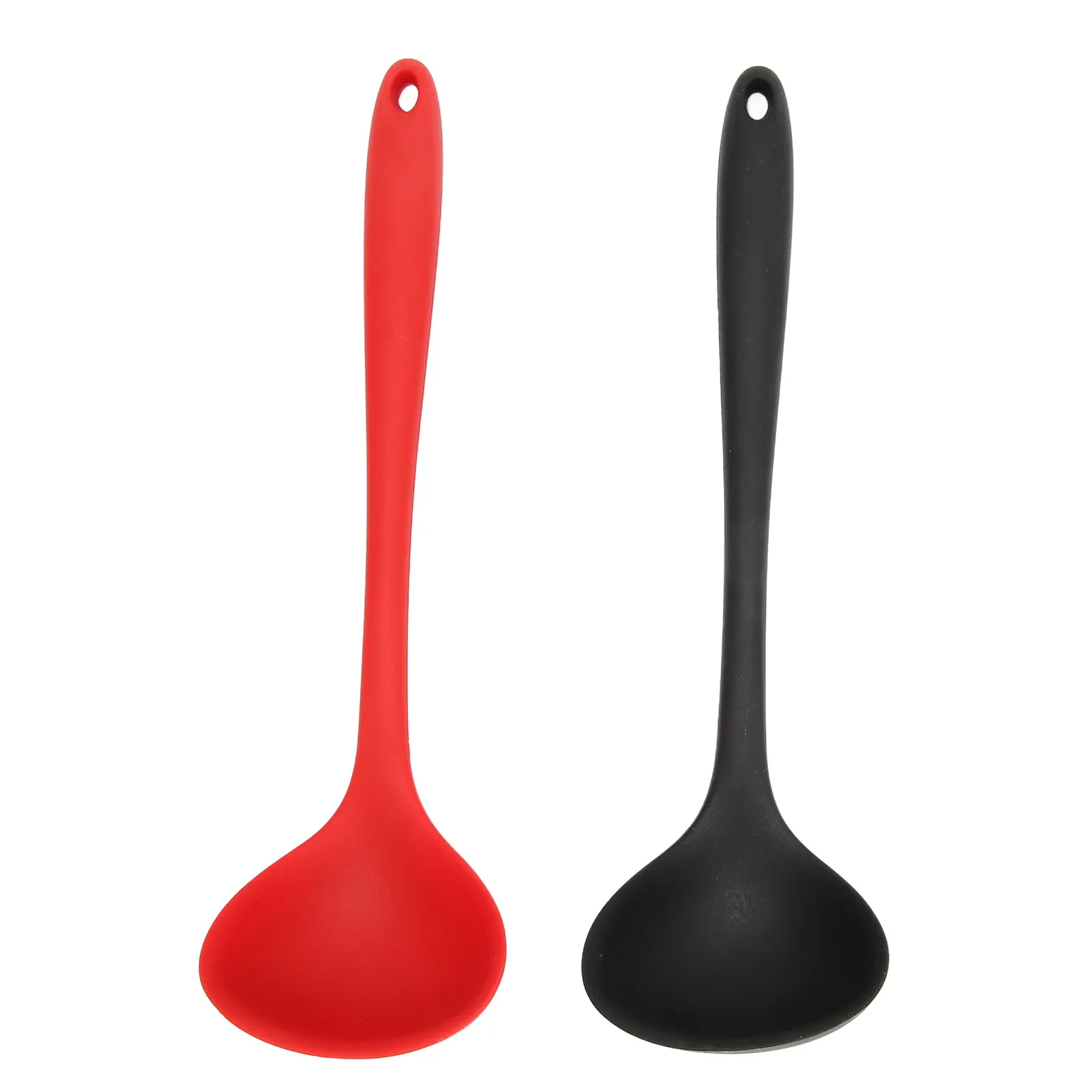 

2pcs Silicone Soup Spoon Multifunctional Black Red Silicone Ladle Kitchen Cooking Spoon Tool With Round Hanging Hole