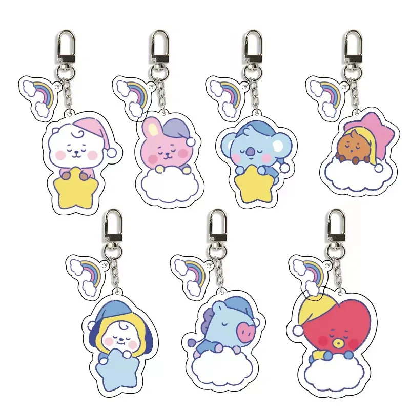 

Bt21 Chimmy Koya Mang Rj Shooky Cooky Van Key Buckle Pendant Accessories Cartoon Lovely Transparent Acrylic Dream