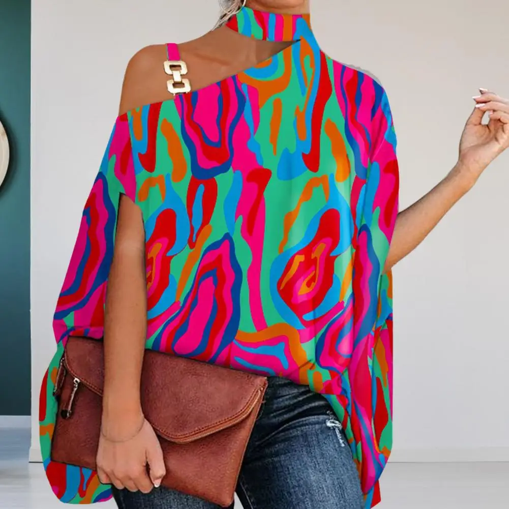 

Autumn Elegant Blouse Rich Colors Loose Baggy One Shoulder Women Lady Shirt 2022