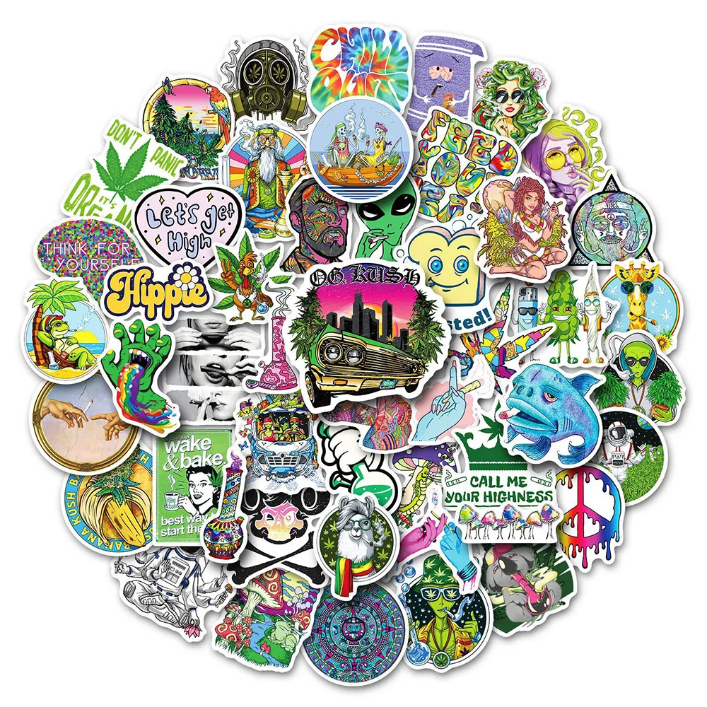 

10/30/50pcs Cool Leaves Weed Smoking Graffiti Stickers Funny Characters Decals Laptop Motorcycle Luggage Phone Bike Car Sticker