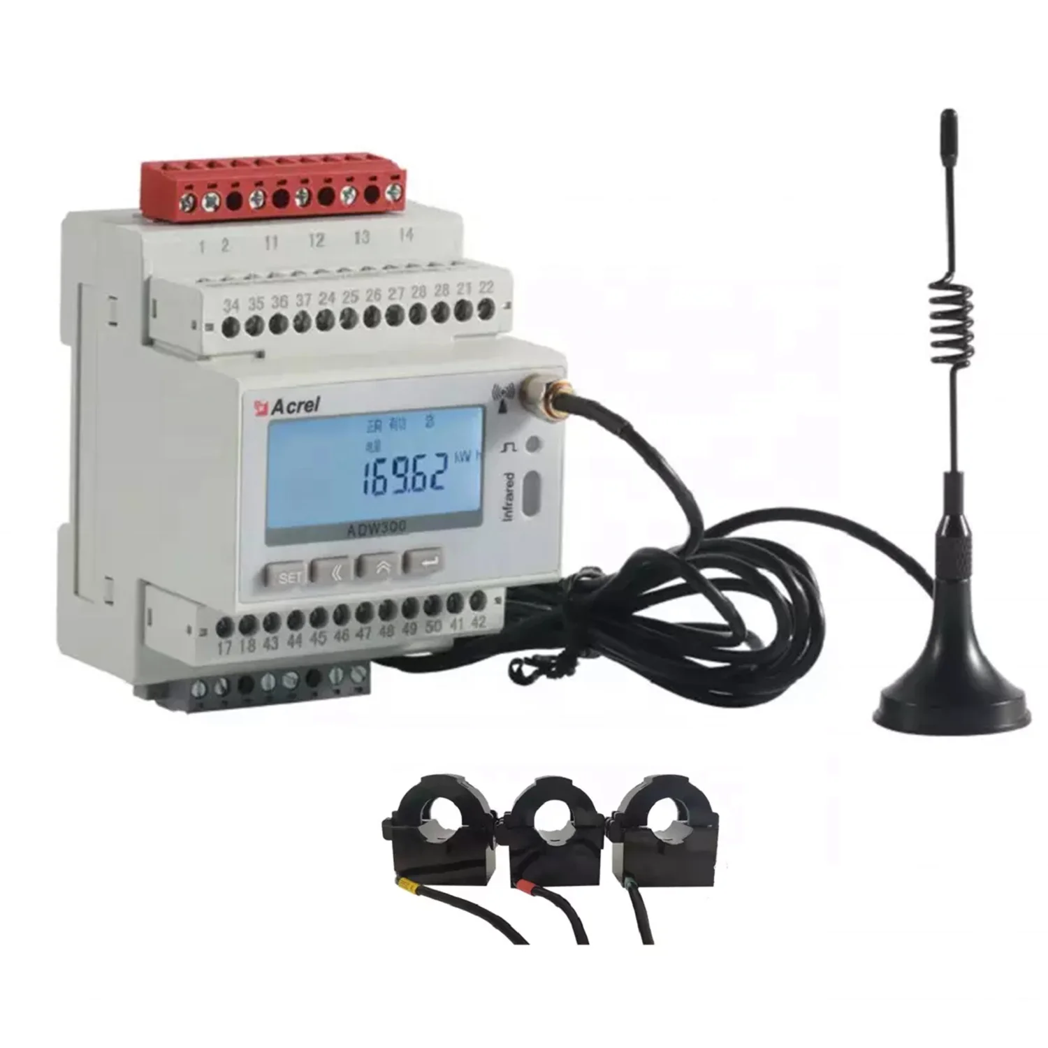 

ADW300W/LR Lora Wireless Communication IoT 3-phase Smart Energy Meter Electric Monitor LCD Display