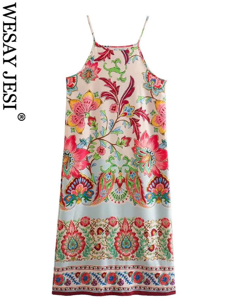 

WESAY JESI элегантное разноцветное Ботаническое женское платье без рукавов повседневное винтажное длинное платье Летняя женская одежда для ве...