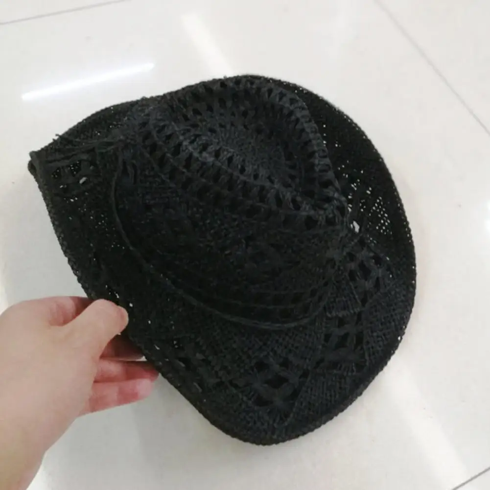 

Straw Hat Washable Multi Holes High Quality Unisex Curled Edge Wide Brim Men Sun Hat Cowboy Hat Fishing Hat