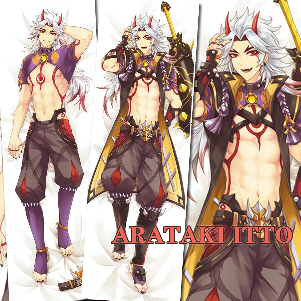 

Genshin Impact Anime Pillow Cover Arataki Itto Hugging Body Cartoon Pillow Case Peachskin 2Way Customize Cover Cushion Bedding