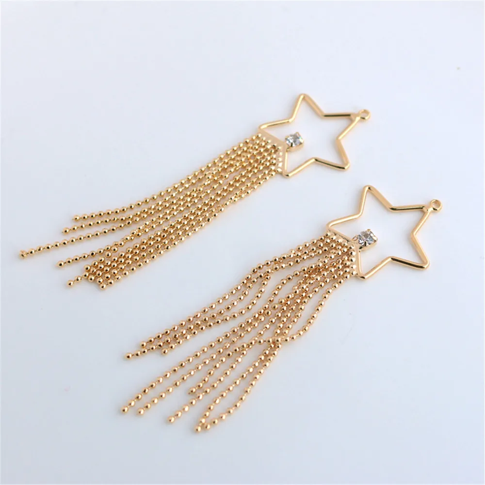 

14K gold color retaining five-pointed star tassel pendant earrings diy earrings pearl chain zircon inlay accessories