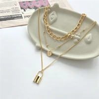 trendy alloy key lock pendant necklace retro sweater chain for women jewelry