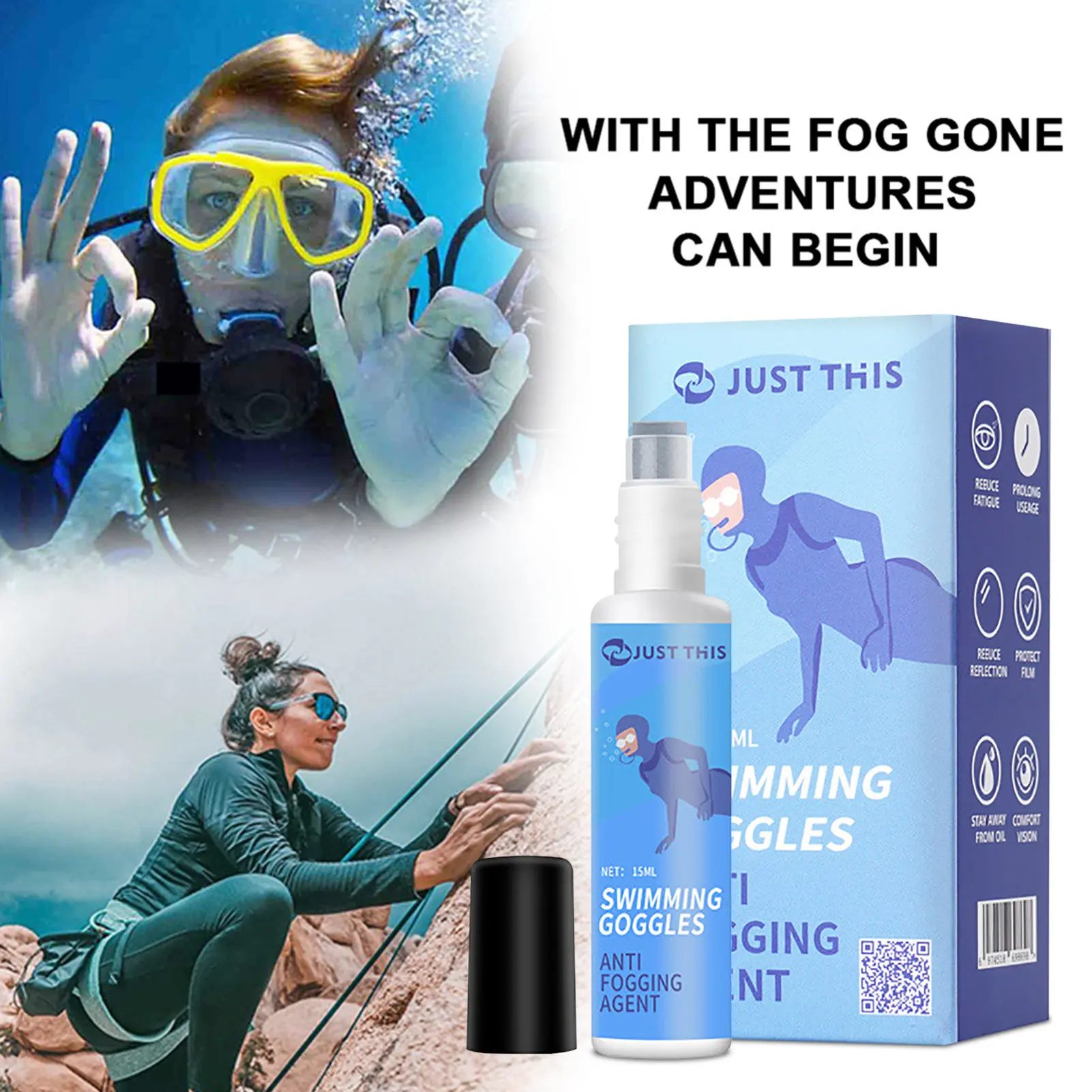 

15ml Swimming Goggles Anti-fog Agent Anti-fog Spray For Ski VR Glasses, Diving Masks Goggles Helmets, Windscreen Defogger