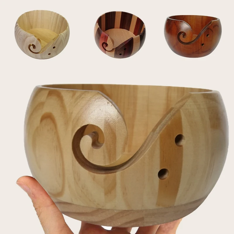 

Круглая миска для хранения из шерстяной пряжи, деревянная чаша для текстильной пряжи, ручная работа, аксессуары для шитья