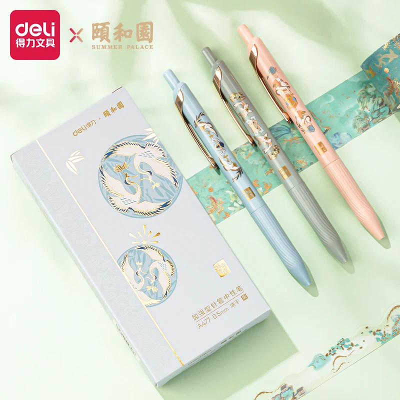 

Deli 3pcs 0.5mm Black Ink Retractable Gel Pen Chinese Style Pen Signature Pen Student Supplies Office Supplies Stationery
